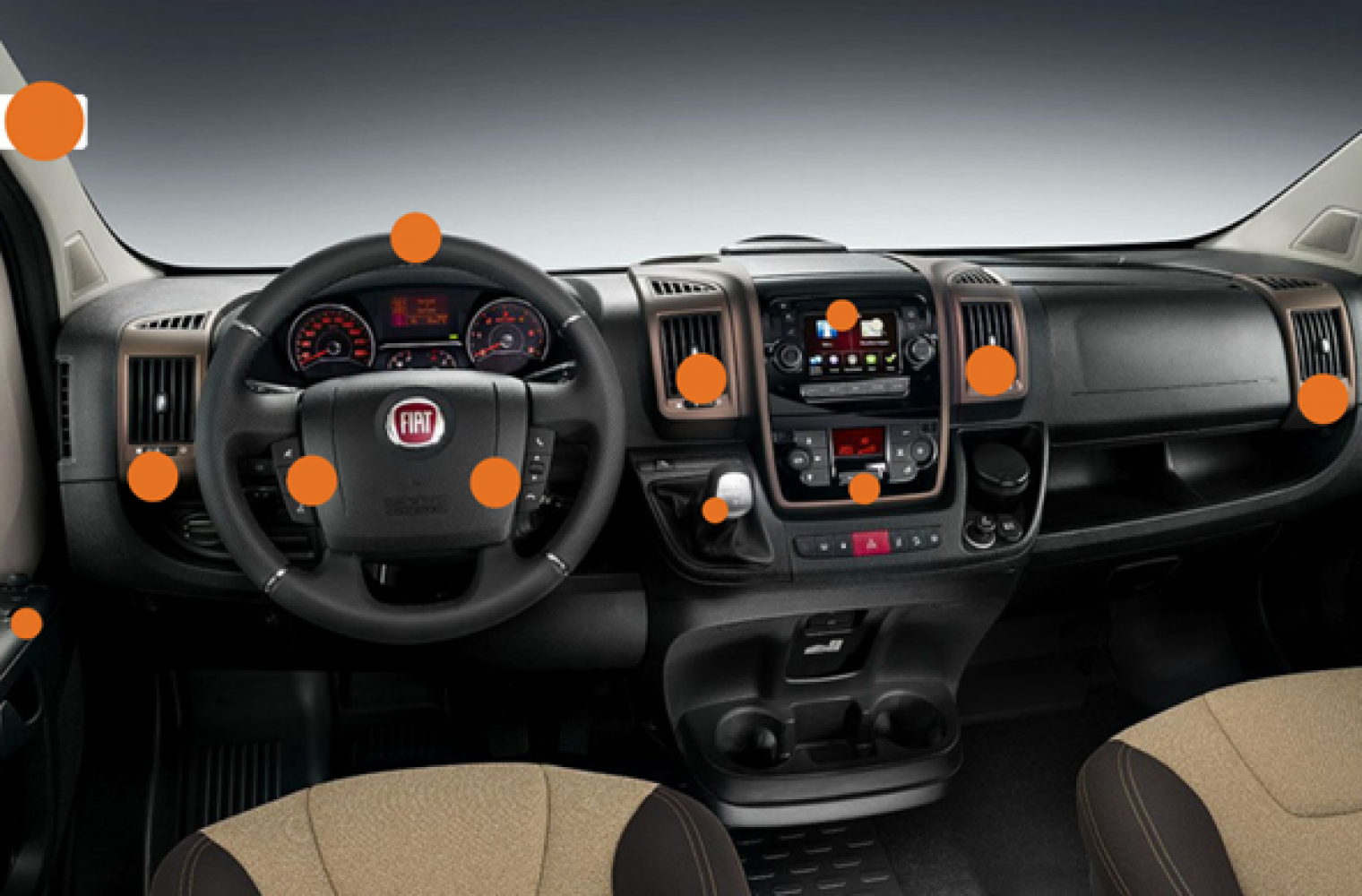 The motorhome's cab is thoroughly cleaned.